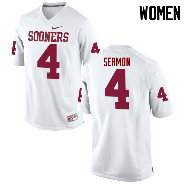 Women Oklahoma Sooners #4 Trey Sermon College Football Jerseys Game-White